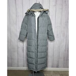 LL Bean Long Down Puffer Coat 1X Plus Gray Maxi Hooded Winter Coat